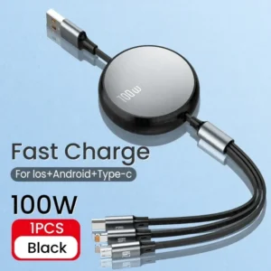 6A 100W 3 in 1 Fast USB Cable for Huawei/Honor Retractable
