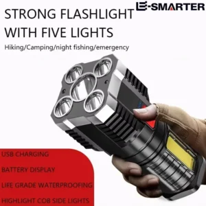 5LED High Power Led Flashlights Rechargeable Camping Spotlight