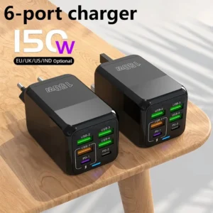 150W 6 Ports USB Charger PD Fast Charging Charger Wall Adapter